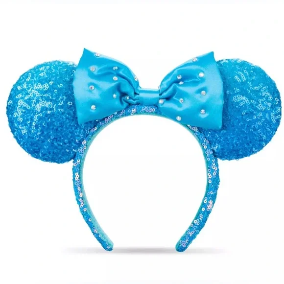 ✨HP 🏰 NWT Authentic Minnie Mouse Ears Aqua Sequin Headband - Picture 2 of 3